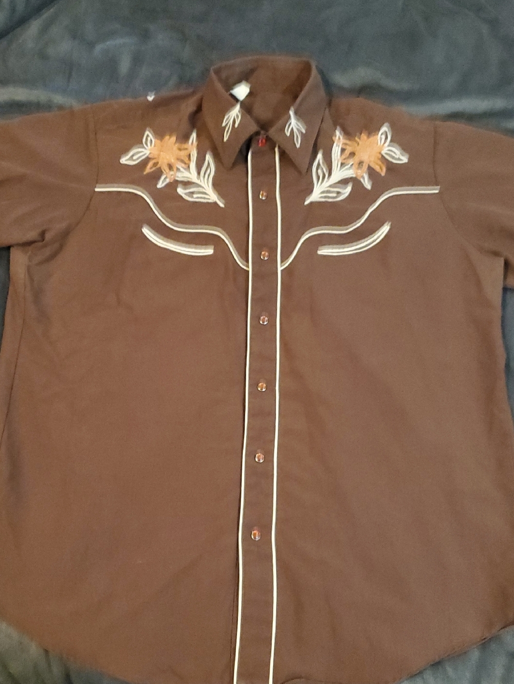 Men's Brown Western Embroidered Shirt